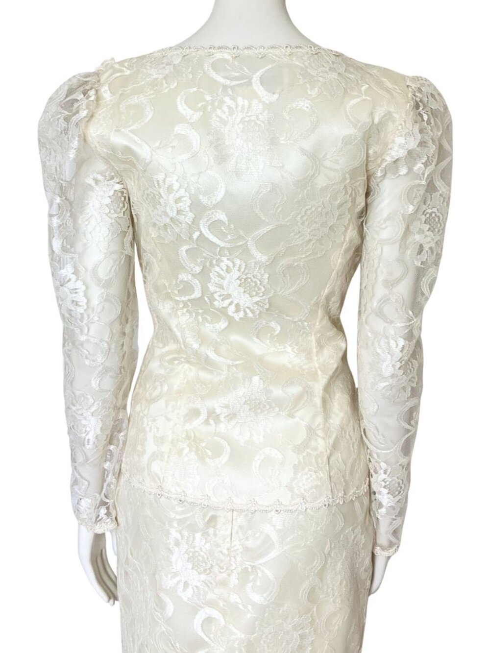 Vintage 80s Scott McClintock Ivory Lace Wedding Skirt Suit Set. XS 4. Bridal - Picture 7 of 14